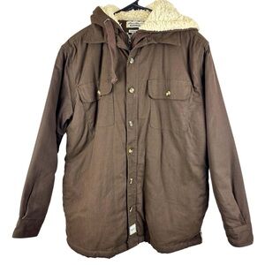Eddie Bauer Foreman Fit Chore/Barn Coat Hooded Brown Size Sherpa Lined Outdoor